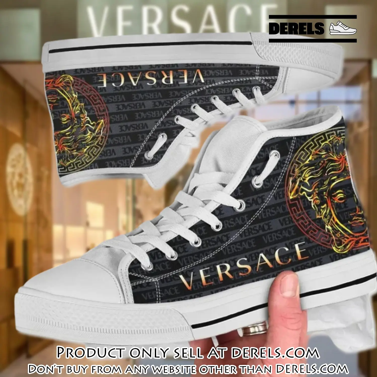 Versace medusa black white high top canvas shoes luxury brand gifts for men women dr1620698